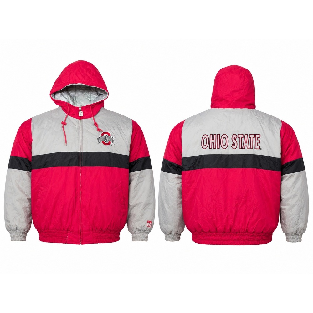 Vintage Logo 7 Ohio State Buckeyes Puffer Jacket Red Grey XL MS521